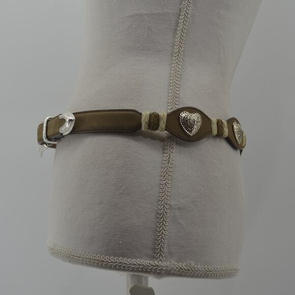 3D Western Brown Leather Belt Cowgirl Size 32 Heart Conchos - Picture 6 of 11